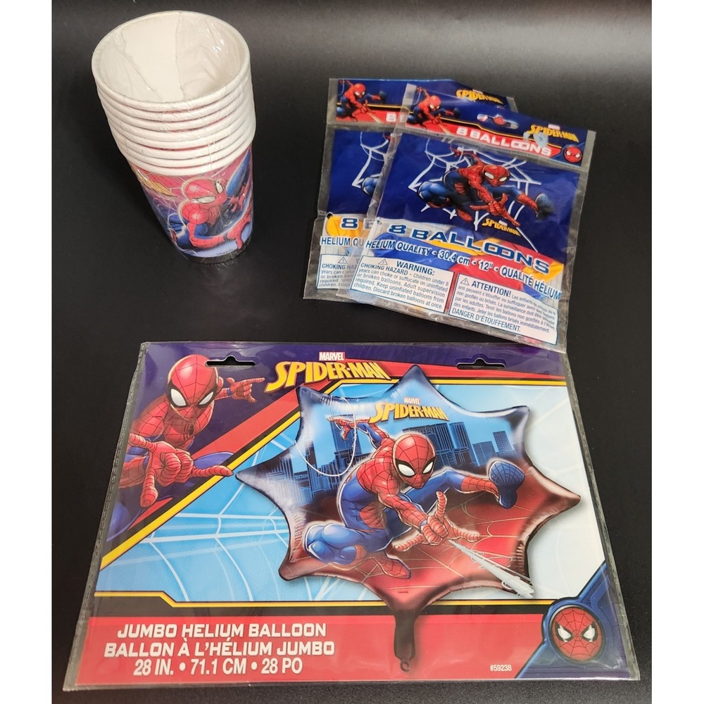 Spiderman Jumbo 28 in. Helium Balloon, 16 x Latex Helium Balloons, 8 cups~25 pcs